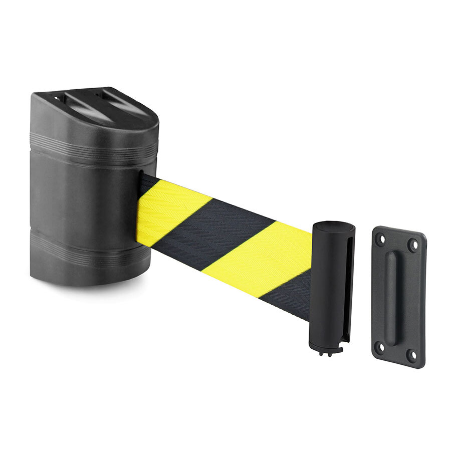 Wall Mounted Blk Plastic Retractable Barrier Tape 2m