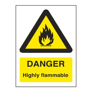 Mileta Warning Sign Self Adhesive Vinyl  - Danger Highly Flammable 15 x 20cm