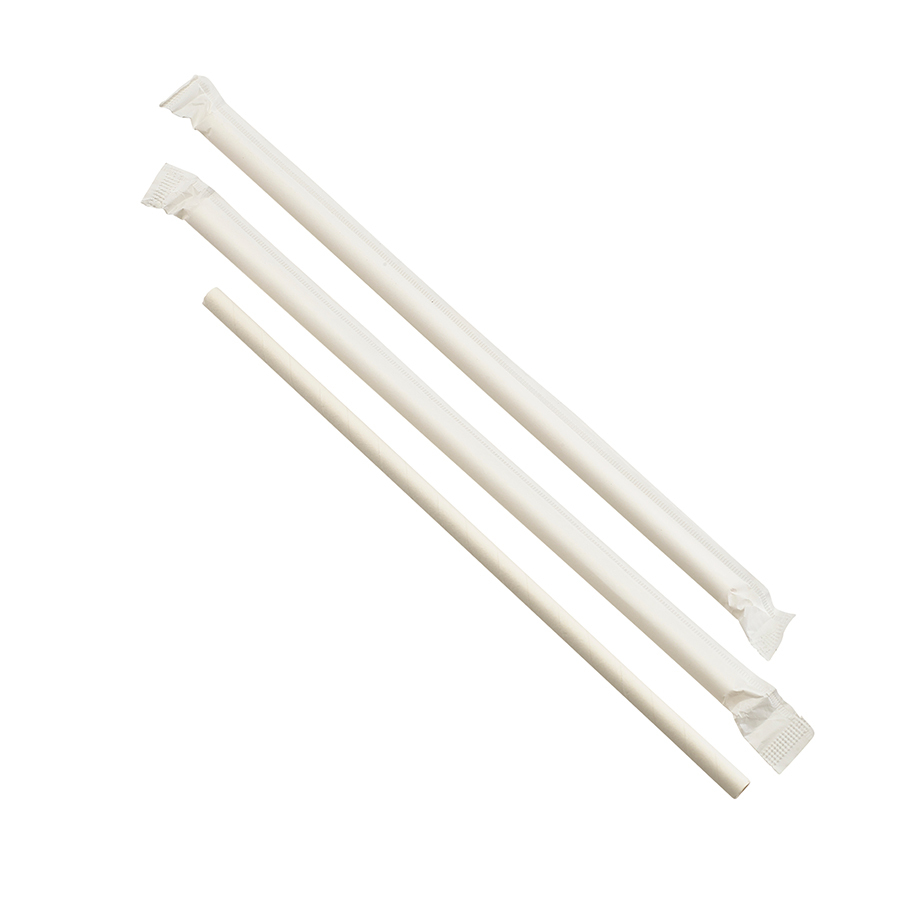 Paper Straws Wrapped White 20cm