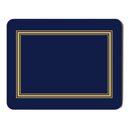 Blue Melamine Cork Backed Rectangular Placemat With Gold Trim 29.2x21.6cm