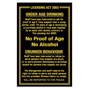Mileta Black Gloss 26 x 17cm Rectangle Licensing Act 2003 Sign - Under Age Drinking