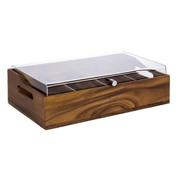 APS Acacia Wooden Cutlery Box With Cover 51x28x14cm