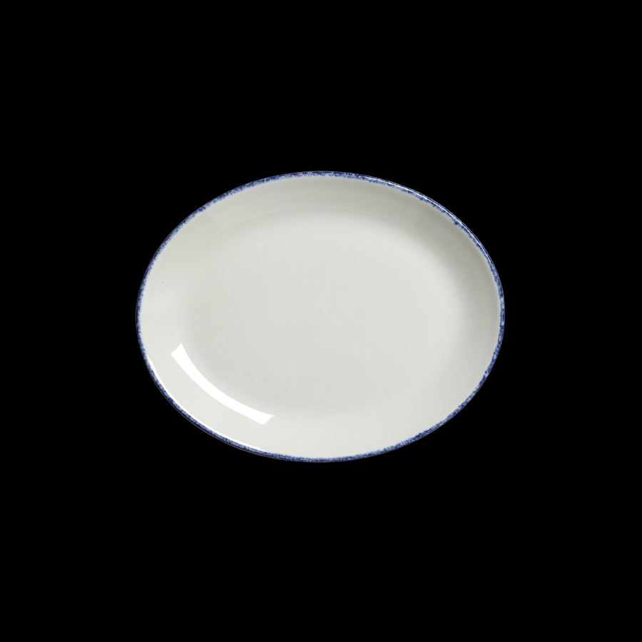 Steelite Blue Dapple Vitrified Porcelain Oval Coupe Plate 20.25cm (8 Inch)